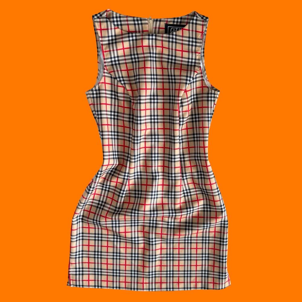 90's vintage tartan plaid archival bodycon mini dress Size 7 city triangles